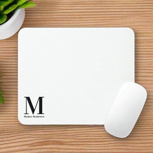 Moderner Mit Monogramm Schwarz-Weiß-Name Mousepad