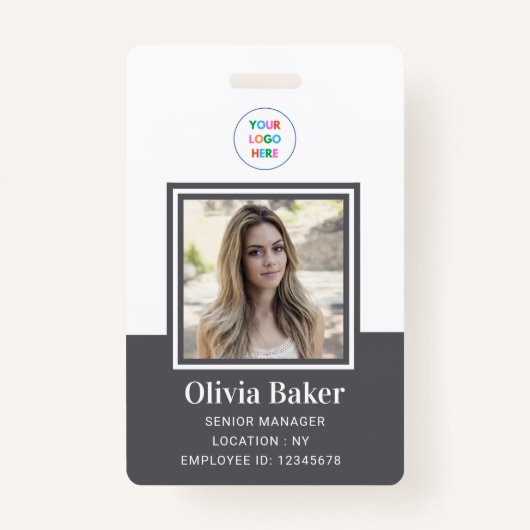 Moderner Mitarbeiter für Graue Namen Foto Firmenlo Ausweis (Vorderseite)