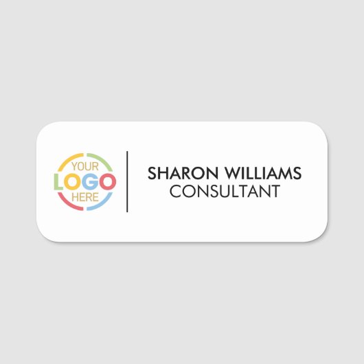 Moderner Mitarbeiter für Schwarz-weiße Firmenlogos Namensschild (Vorderseite)