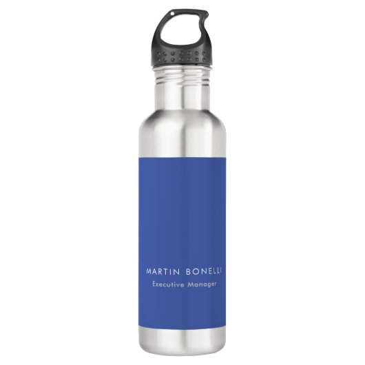 Moderner mittelblauer Schlichter Minimalistischer  Edelstahlflasche (Vorderseite)