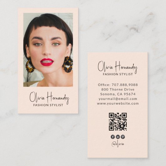 Moderner Mode-Stylist-Foto-QR-Code Visitenkarte (Vorne/Hinten)