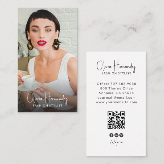Moderner Mode-Stylist Foto-QR-Code Visitenkarte (Vorne/Hinten)