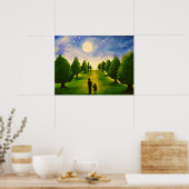 Moderner, moderner Abend mit Bäumen und Vater Poster (Küche)