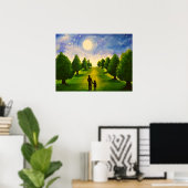 Moderner, moderner Abend mit Bäumen und Vater Poster (Heimbüro)