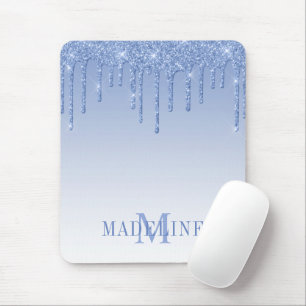 Moderner, moderner Dusty Blue Monogram Glitzer Mousepad