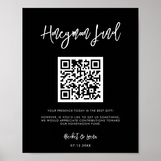 Moderner, moderner Fonds für schwarze Honeymoon QR Poster (Vorne)