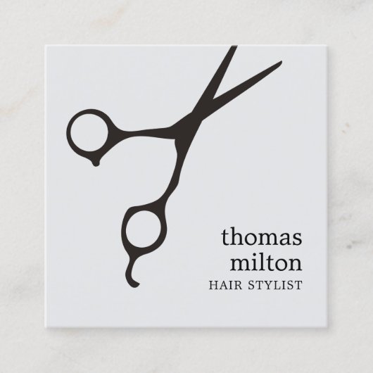 Moderner moderner, leichter Grau-Schwarz-Schere-Sa Quadratische Visitenkarte (Vorderseite)