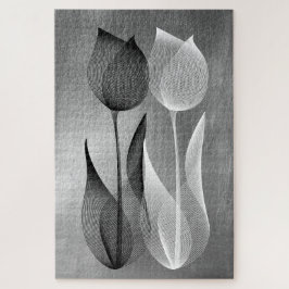Moderner Modernitätseffekt Tulip Schwarz-Weiß-Blüt Puzzle