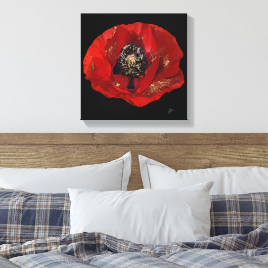 Moderner Mohnblume Glitzer Rot und Schwarz Leinwanddruck (Insitu (Schlafzimmer))