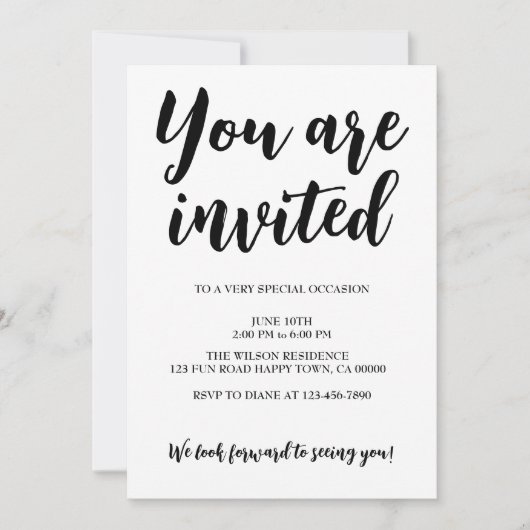 Moderner Monochrome Schwarzer Party Einladung (Vorderseite)