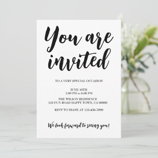 Moderner Monochrome Schwarzer Party Einladung (Stehend Vorderseite)