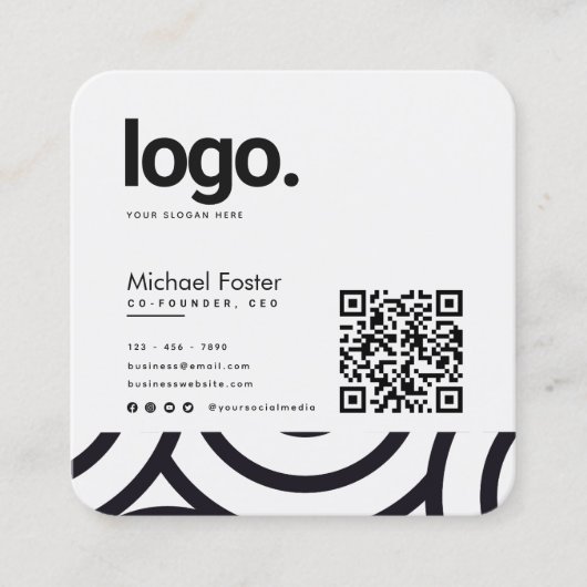 Moderner monochromer Beruflicher QR-Code Quadratische Visitenkarte (Vorderseite)