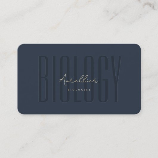 Moderner Monogram Biology Biologe Dark Blue Gold Visitenkarte (Vorderseite)