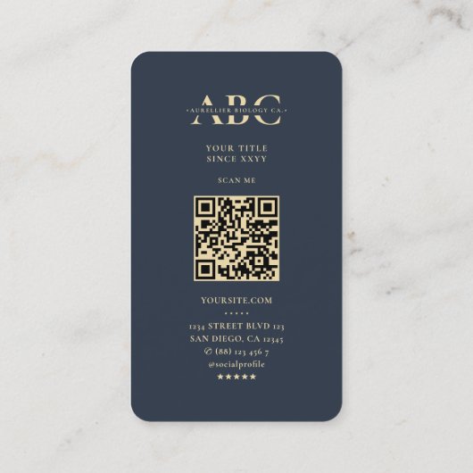Moderner Monogram Biology Biologe Dark Blue Gold Visitenkarte (Rückseite)