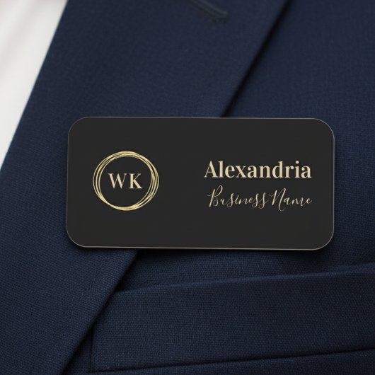 Moderner Monogram Black Gold Mitarbeiter Namensschild