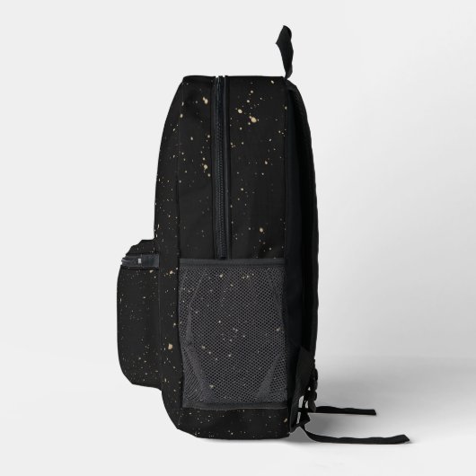 Moderner Monogram Black Gold Spritzer Stilvoll Bedruckter Rucksack (Rechts)