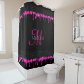 Moderner Monogram Driving Glitzer Schwarz Hot Pink Duschvorhang (Beispiel)