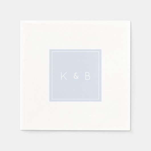 Moderner Monogram Dusty Blue & White Cocktail Serviette (Vorderseite)