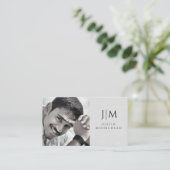 Moderner Monogram Foto Minimalistisch Linen Effekt Visitenkarte (Stehend Vorderseite)