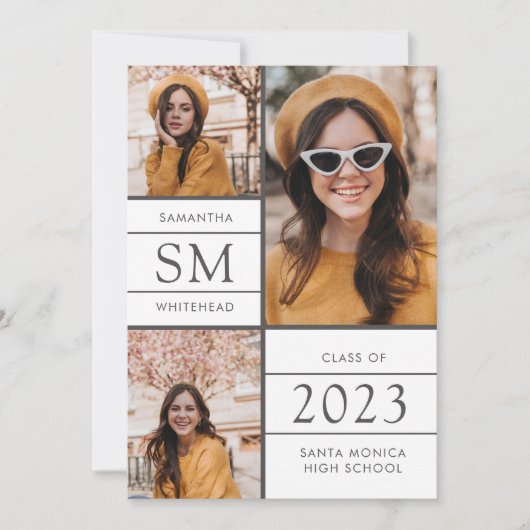 Moderner Monogram Fotolack Weißer Abschluss Ankündigung (Vorderseite)