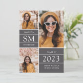 Moderner Monogram Fotolage Grau Abschluss Ankündigung (Stehend Vorderseite)