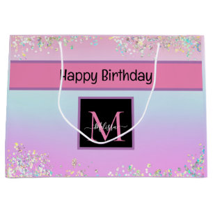 Moderner Monogram Holographic Pastel Glitzer Große Geschenktüte