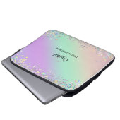 Moderner Monogram Holographic Pastel Glitzer Laptopschutzhülle (Vorne Knopf)