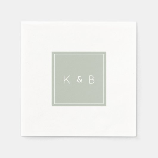 Moderner Monogram Light Sage Cocktail Serviette (Vorderseite)