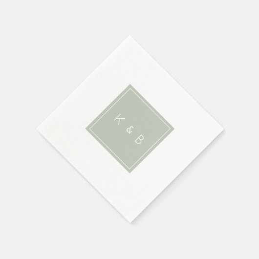 Moderner Monogram Light Sage Cocktail Serviette (Ecke)
