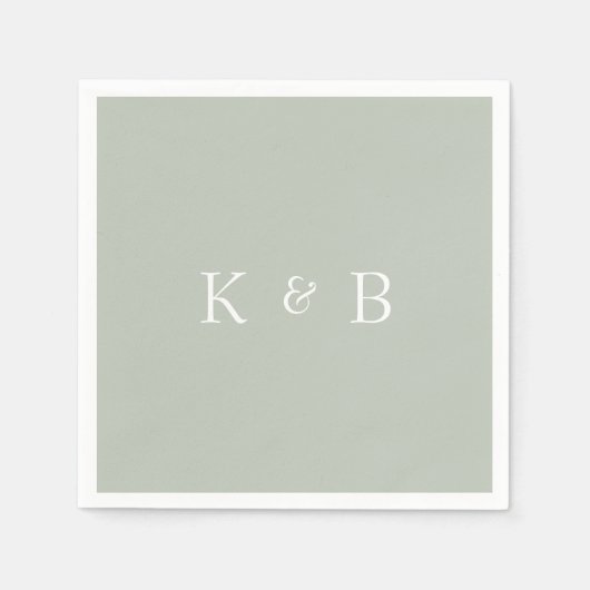 Moderner Monogram Light Sage II Cocktail Serviette (Vorderseite)