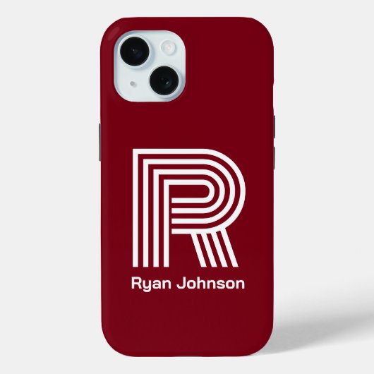 Moderner Monogram-Maroon Case-Mate iPhone Hülle (Rückseite)