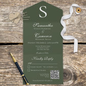 Moderner Monogram Minimal Dunkelgrüner QR-Code All In One Einladung