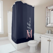 Moderner Monogram Navy Blue Pink Duschvorhang (Beispiel)