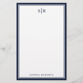 Moderner Monogram Navy Blue White Individuelle Nam Briefpapier