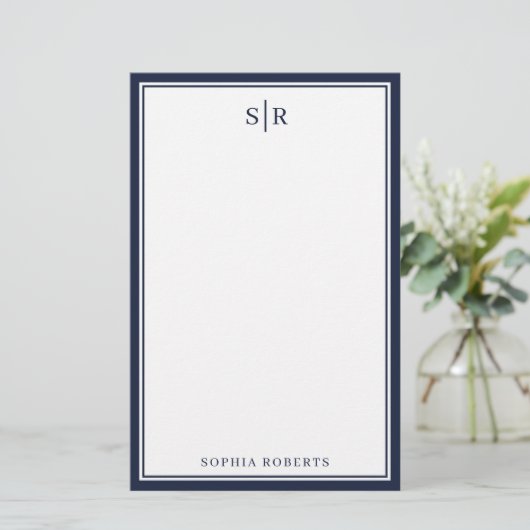 Moderner Monogram Navy Blue White Individuelle Nam Briefpapier (Stehend Vorderseite)