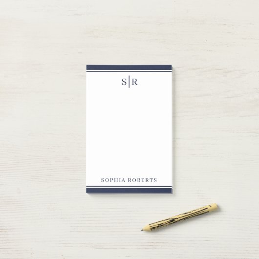 Moderner Monogram Navy Blue White Individuelle Nam Post-it Klebezettel (Auf Schreibtisch)
