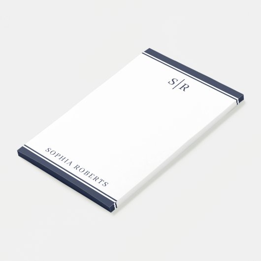 Moderner Monogram Navy Blue White Individuelle Nam Post-it Klebezettel (angewinkelt)