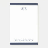 Moderner Monogram Navy Blue White Individuelle Nam Post-it Klebezettel (Vorderseite)