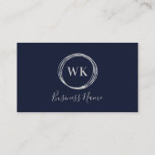 Moderner Monogram Navy Silver QR Code Visitenkarte (Rückseite)