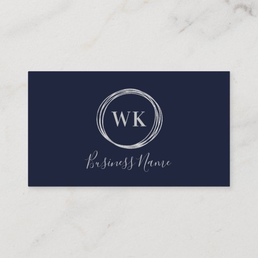 Moderner Monogram Navy Silver QR Code Visitenkarte (Rückseite)