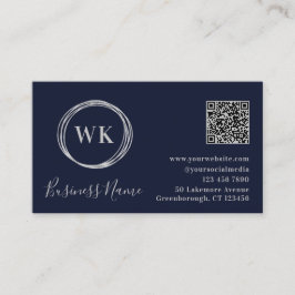 Moderner Monogram Navy Silver QR Code Visitenkarte