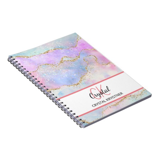 Moderner Monogram Pastel Rainbow Glitzer Notizblock (Rechte Seite)