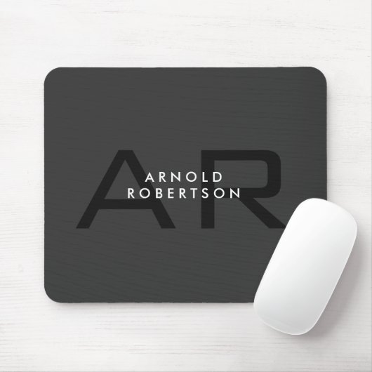 Moderner Monogram Schlicht Grau Trendy Add Name Mousepad (Mit Mouse)