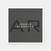 Moderner Monogram Schlicht Grau Trendy Add Name Serviette (Vorderseite)