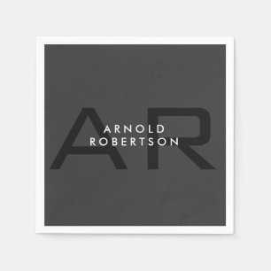 Moderner Monogram Schlicht Grau Trendy Add Name Serviette