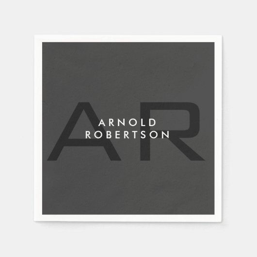 Moderner Monogram Schlicht Grau Trendy Add Name Serviette (Vorderseite)