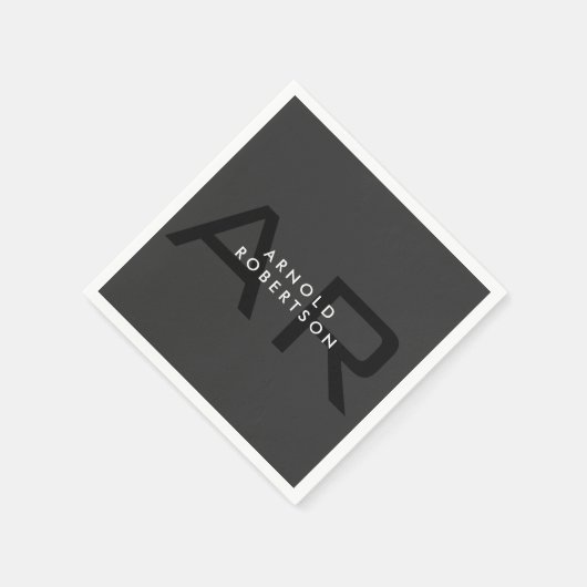 Moderner Monogram Schlicht Grau Trendy Add Name Serviette (Ecke)