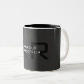 Moderner Monogram Schlicht Grau Trendy Add Name Zweifarbige Tasse (VorderseiteRechts)