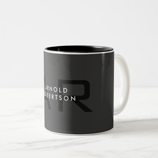 Moderner Monogram Schlicht Grau Trendy Add Name Zweifarbige Tasse (VorderseiteRechts)