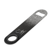 Moderner Monogram-Silver-Glitzer und Schwarzer Nam Speed Flaschenöffner (Rückseite Schrägansicht)